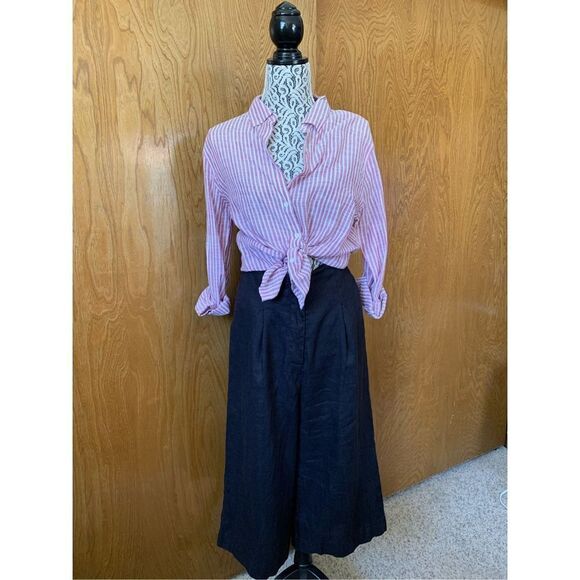 Rene Derhy Cropped Wide‎ Leg Linen Culottes Black Size M - Picture 12 of 12